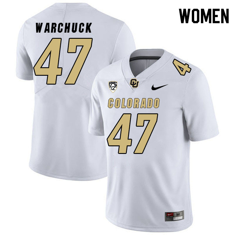 Women #47 Cameron Warchuck Colorado Buffaloes College Football Jerseys Stitched Sale-White